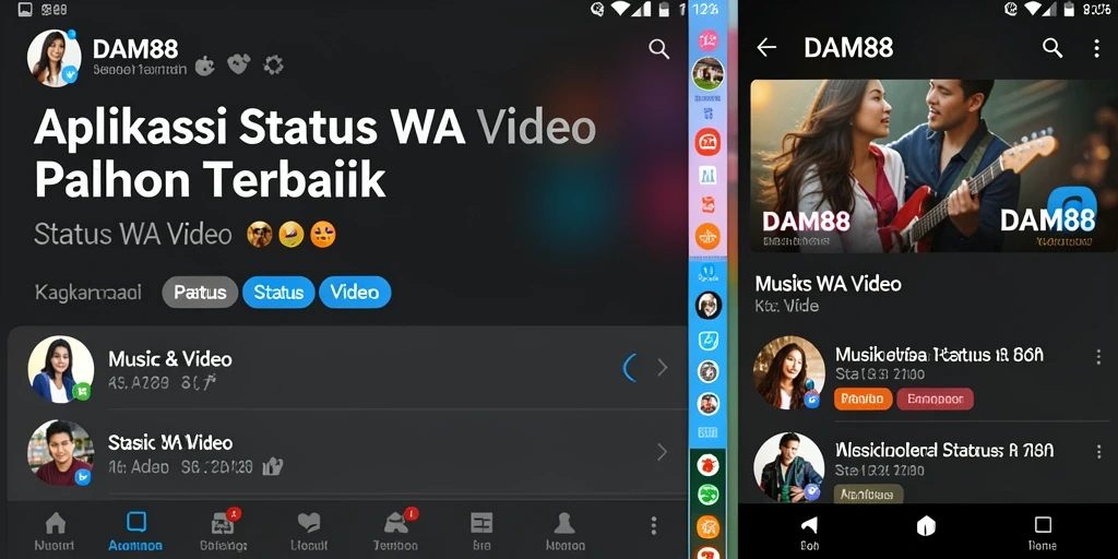 Antarmuka aplikasi DAM88 menampilkan berbagai pilihan video status WA.