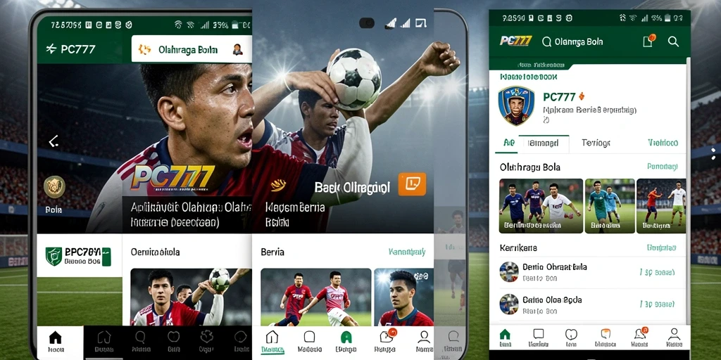 Tampilan antarmuka utama aplikasi PC777 yang menampilkan berita olahraga bola.